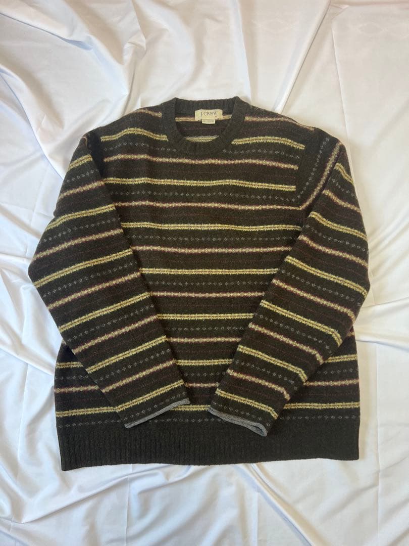 J.Crew ストライプ　セーター　90s 1990's J.CREW 100% wool hand knit sweater もっちもちハンドニット