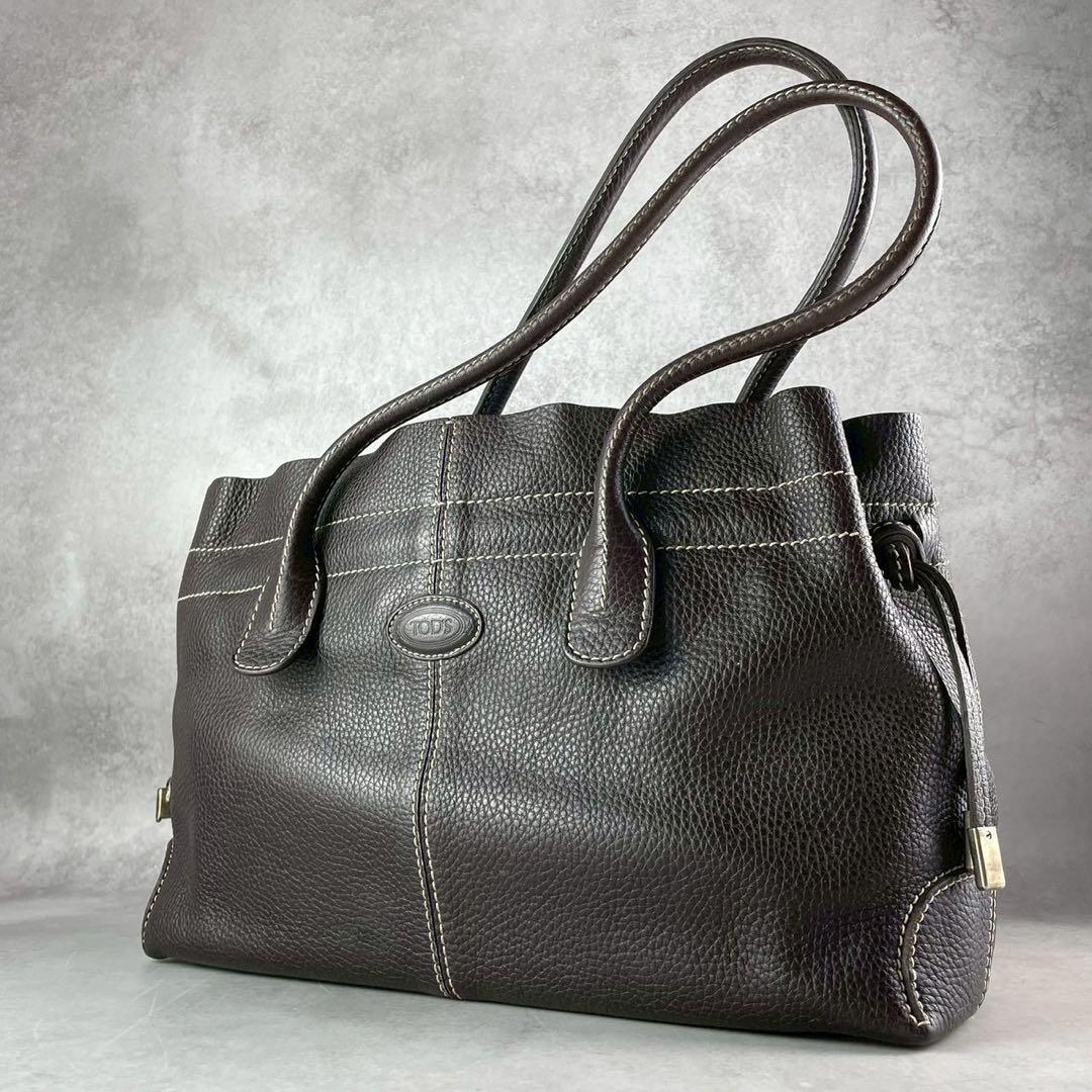 【美品 人気モデル】トッズ ハンド Dバッグ ロゴ レザー 本革 濃茶 金具 TOD'S（トッズ） TODS ショルダーバッグ DBS P. TELEFONO MEDIO