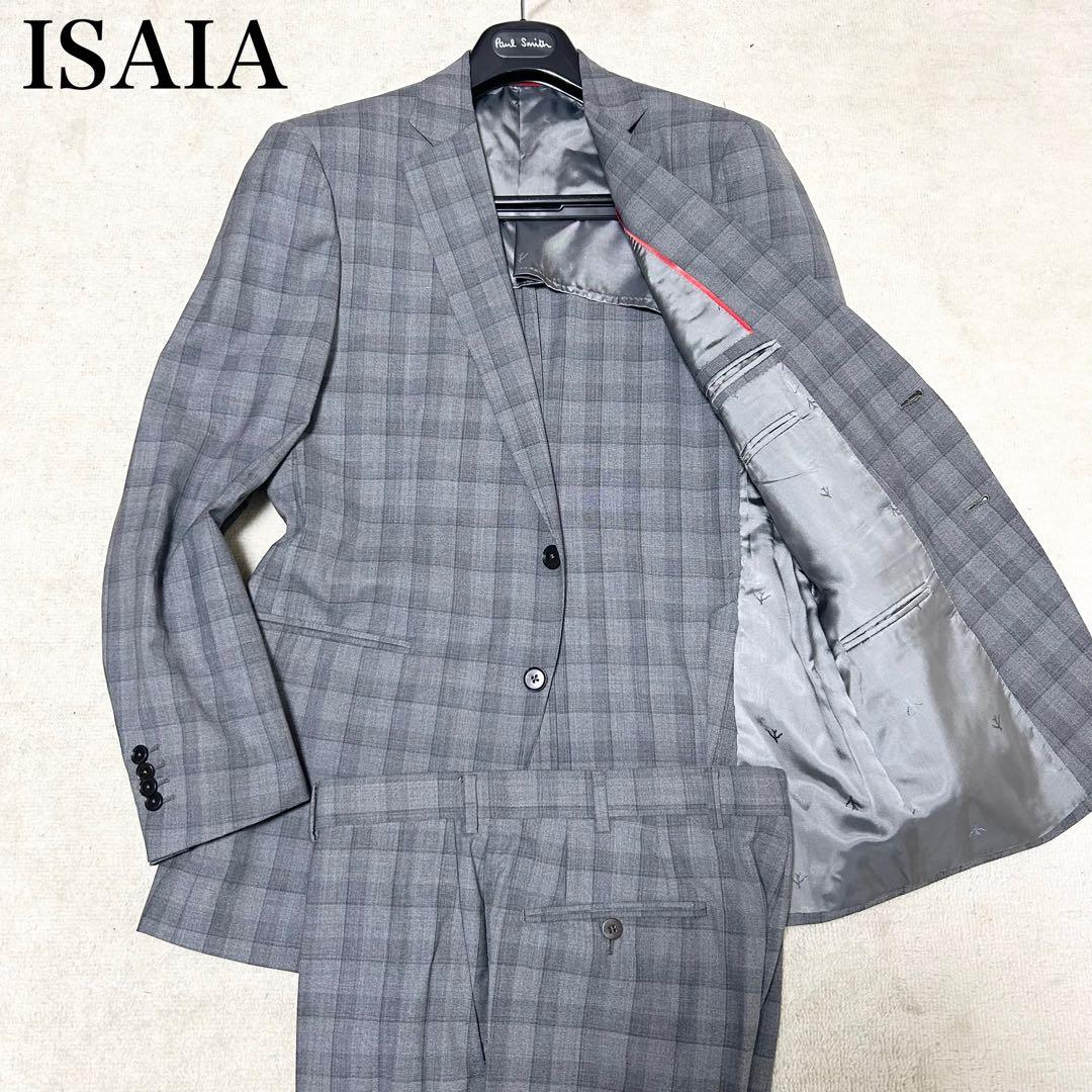 最高級美品　イザイア　ISAIA スーツセットアップ　グレー　グレンチェック 最高級美品 イザイア ISAIA スーツセットアップ グレー グレンチェック