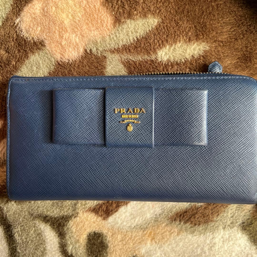 み*ら様 PRADA サフィアーノレザー 長財布 ネイビー 中古・古着通販】PRADA (プラダ) サフィアーノ長財布 ネイビー